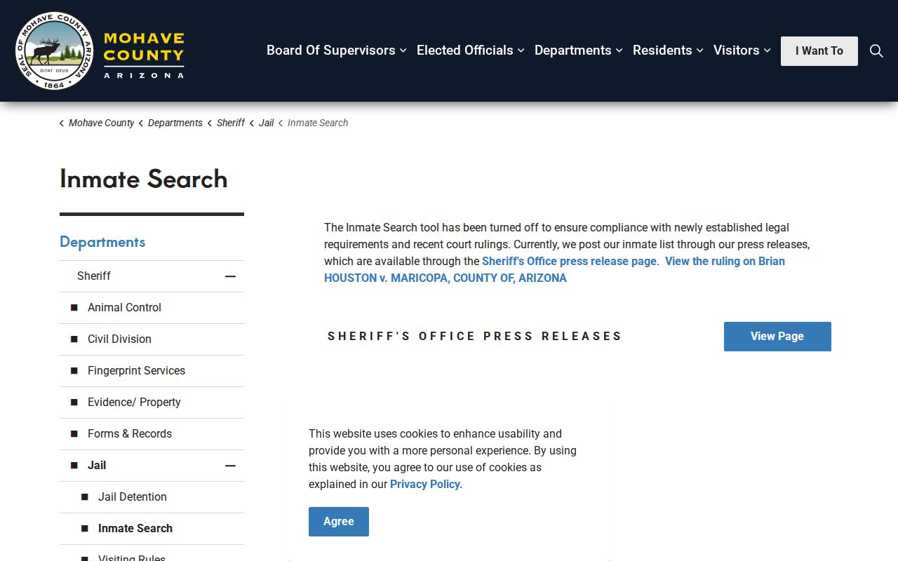 Lake Havasu City residents directory Mohave jail access notice
