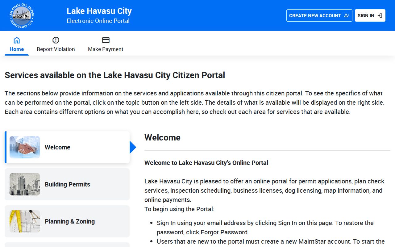 Lake Havasu City street directory permit portal