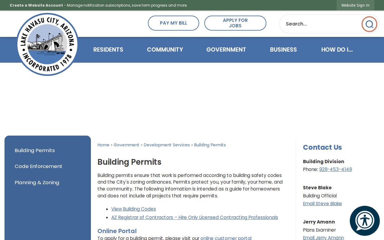 Lake Havasu City street directory building permit reports