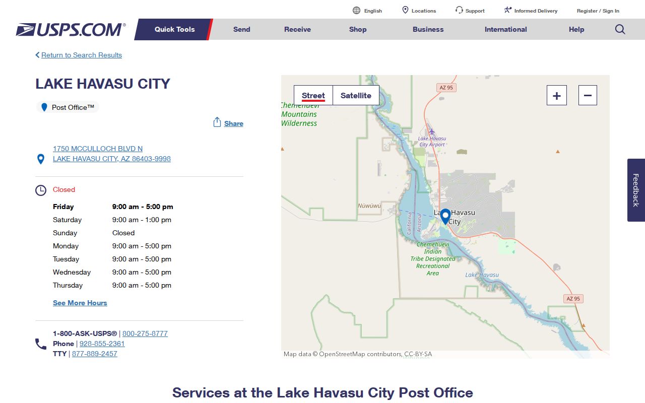 Lake Havasu City ZIP lookup and main post office details